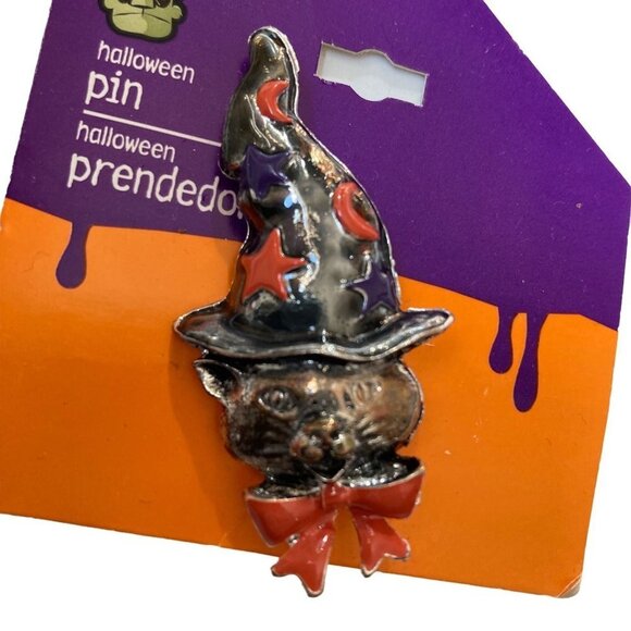 Halloween Cat Brooch Pendant Cat in Witch Hat New - Picture 1 of 6